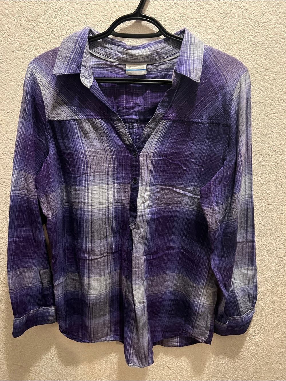 Columbia Purple Plaid Casual Button-Down Shirt
